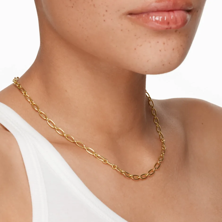 Fashion Alternating Paperclip Chain Necklace in Gold 18k Fine Gold Plated | Necklaces & Pendants