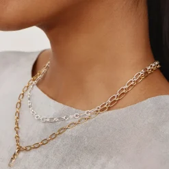 Fashion Alternating Paperclip Chain Necklace in Gold 18k Fine Gold Plated | Necklaces & Pendants