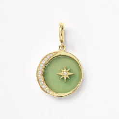 Sale Aventurine Crescent and Star Pendant in Gold Symbolic Jewellery | 18k Fine Gold Plated