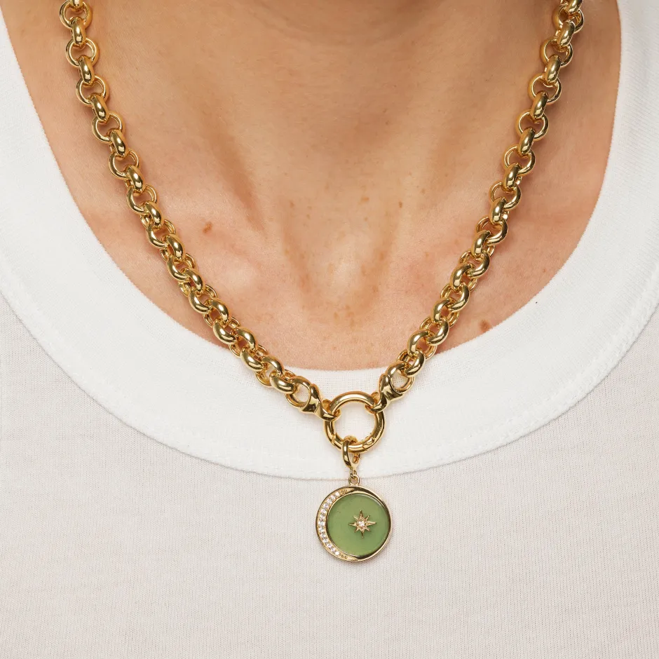 Sale Aventurine Crescent and Star Pendant in Gold Symbolic Jewellery | 18k Fine Gold Plated