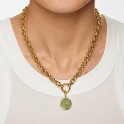 Sale Aventurine Crescent and Star Pendant in Gold Symbolic Jewellery | 18k Fine Gold Plated