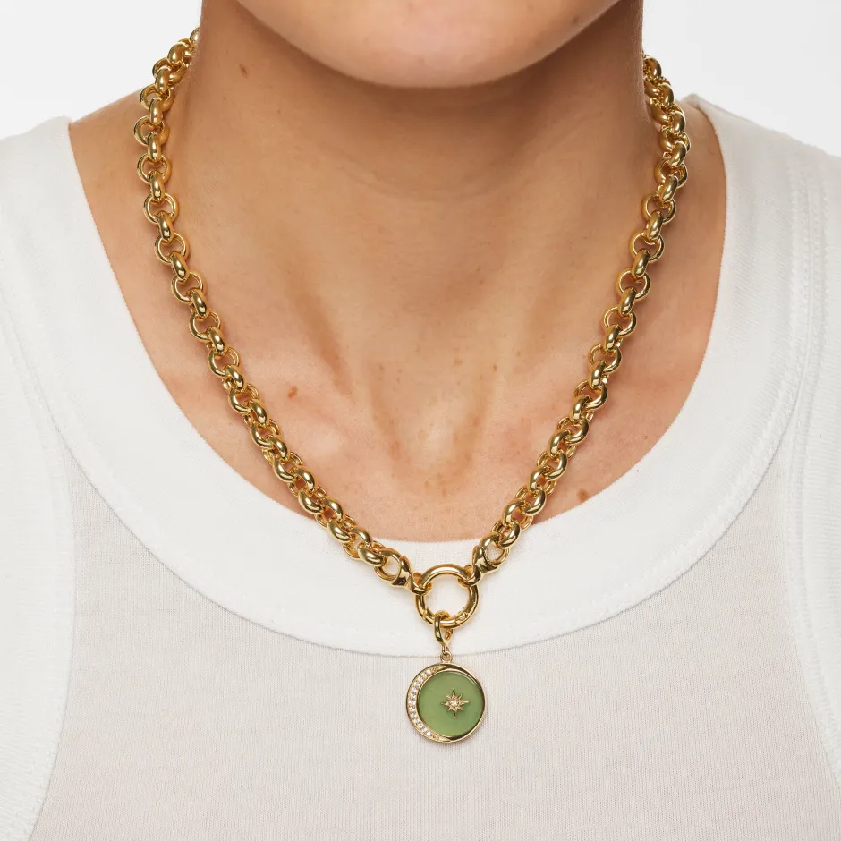 Sale Aventurine Crescent and Star Pendant in Gold Symbolic Jewellery | 18k Fine Gold Plated