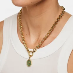 Sale Aventurine Crescent and Star Pendant in Gold Symbolic Jewellery | 18k Fine Gold Plated