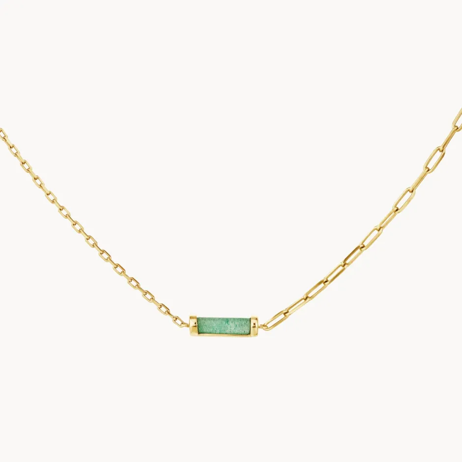 Hot Aventurine Half Paperclip Fob Chain Necklace in Gold Natural Gemstones | 18k Fine Gold Plated