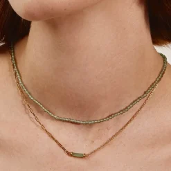 Hot Aventurine Half Paperclip Fob Chain Necklace in Gold Natural Gemstones | 18k Fine Gold Plated