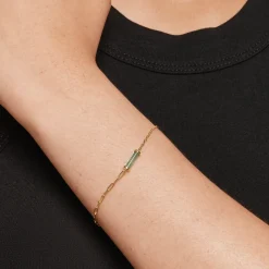 Clearance Aventurine Half Paperclip Fob Chain Bracelet in Gold Natural Gemstones | 18k Fine Gold Plated