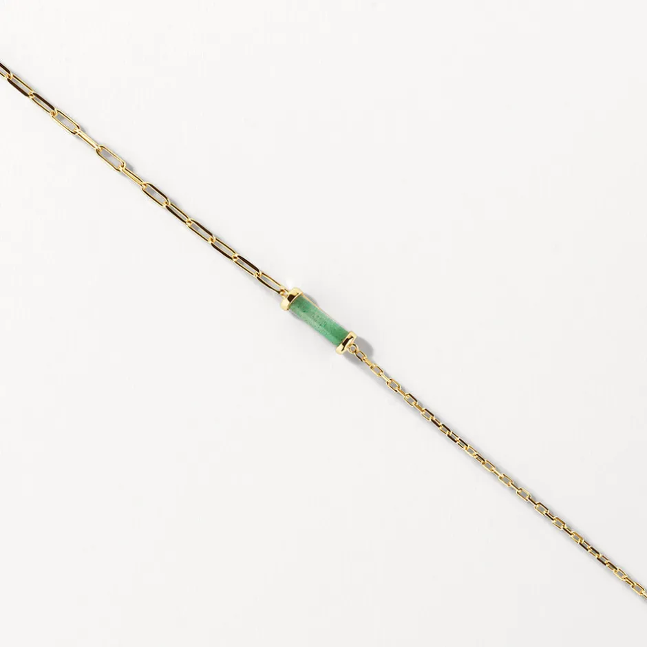 Hot Aventurine Half Paperclip Fob Chain Necklace in Gold Natural Gemstones | 18k Fine Gold Plated