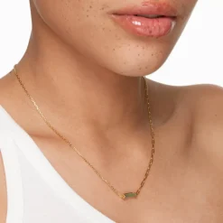 Hot Aventurine Half Paperclip Fob Chain Necklace in Gold Natural Gemstones | 18k Fine Gold Plated