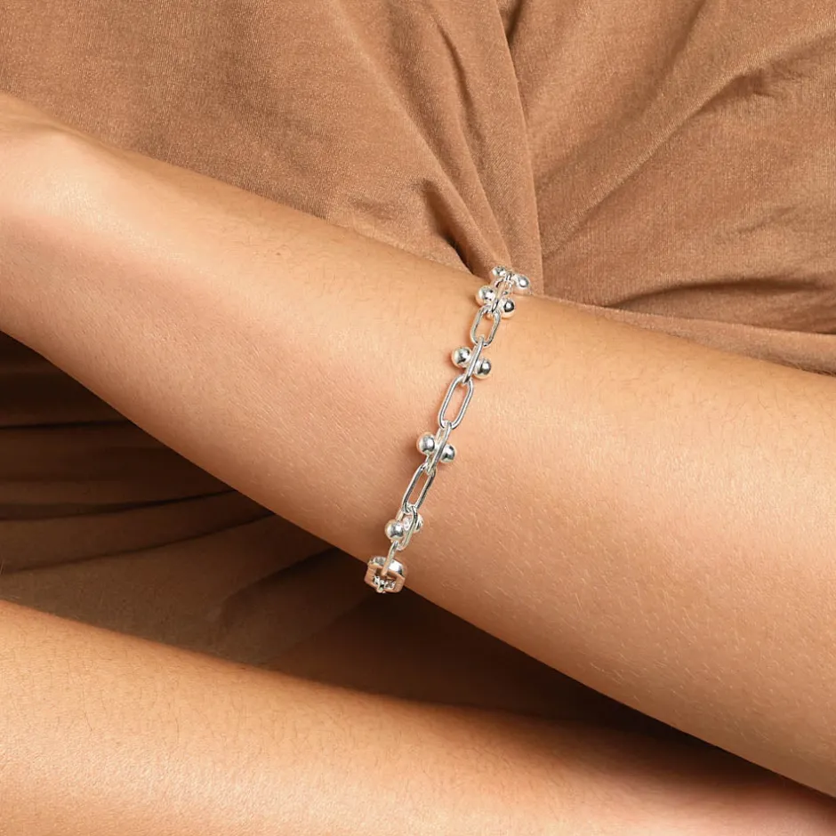 Online Bauble Paperclip Chain Bracelet in Silver Gifts For Her | 925 Sterling Silver