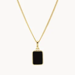 Sale Black Onyx Unisex Curb Chain Pendant Necklace in Gold Natural Gemstones | 18k Fine Gold Plated