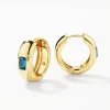 Sale Blue Topaz Baguette Curve Huggies in Gold Birthstone Jewellery | Natural Gemstones