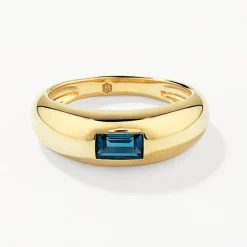 Discount Blue Topaz Baguette Curve Pinky Ring in Gold Gifts For Him | Natural Gemstones