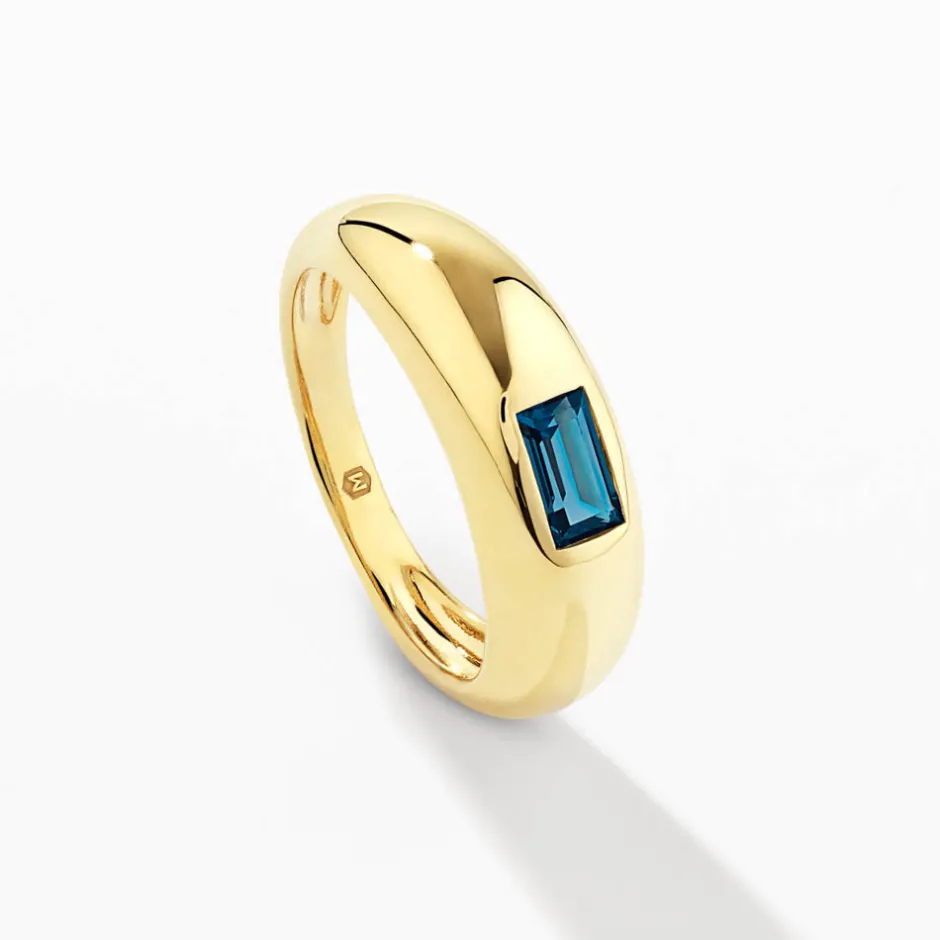 Discount Blue Topaz Baguette Curve Pinky Ring in Gold Gifts For Him | Natural Gemstones