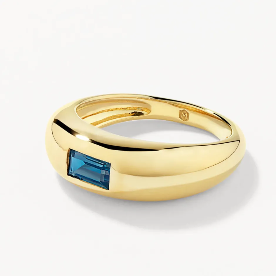 Discount Blue Topaz Baguette Curve Pinky Ring in Gold Gifts For Him | Natural Gemstones