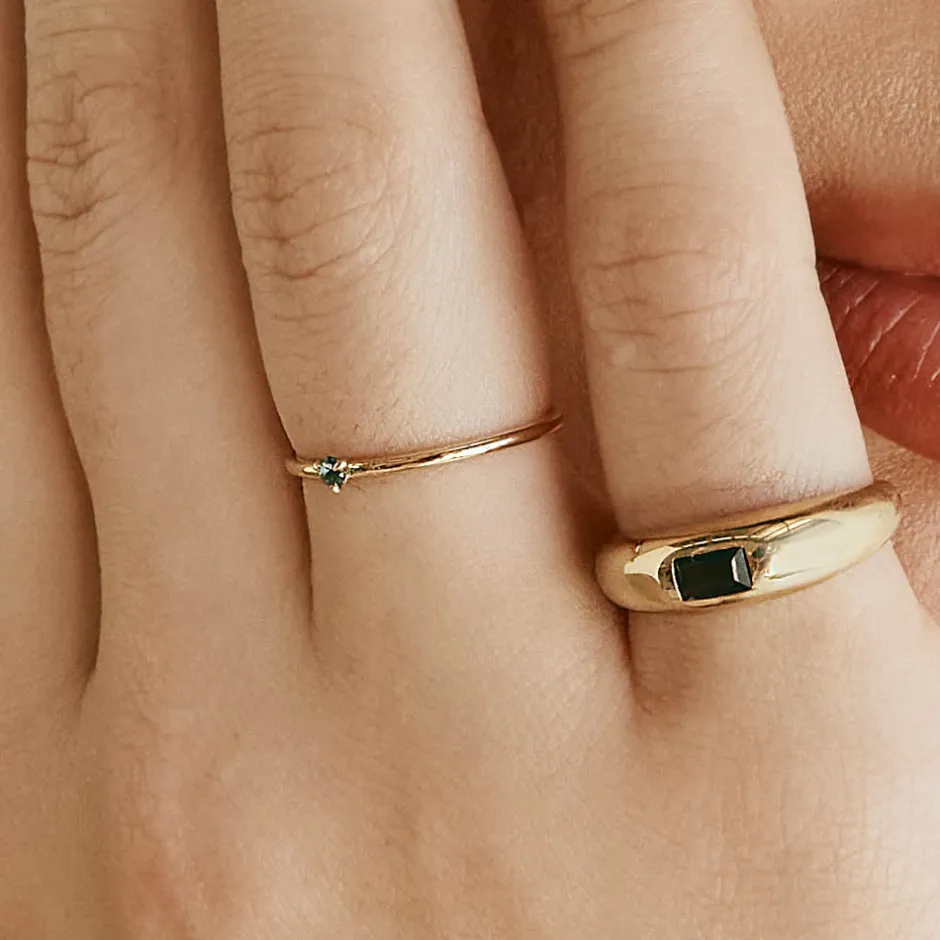 Discount Blue Topaz Baguette Curve Pinky Ring in Gold Gifts For Him | Natural Gemstones