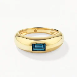 Discount Blue Topaz Baguette Curve Pinky Ring in Gold Gifts For Him | Natural Gemstones