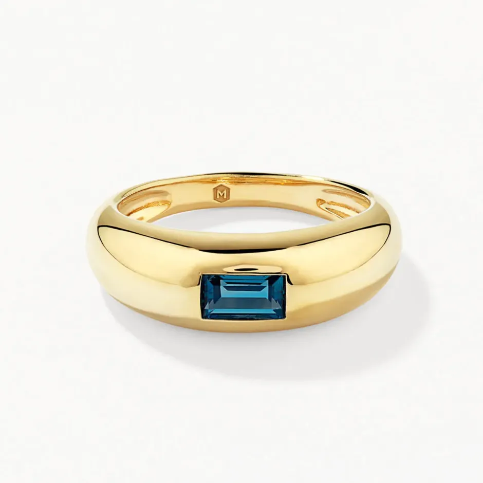 Discount Blue Topaz Baguette Curve Pinky Ring in Gold Gifts For Him | Natural Gemstones