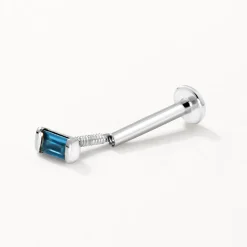 Online Blue Topaz Baguette Helix Single Stud Earring in Silver Natural Gemstones | 925 Sterling Silver