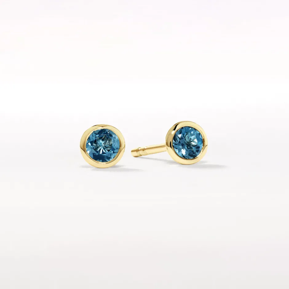 New Blue Topaz Bezel Stud Earrings in 10k Gold Natural Gemstones | Earrings