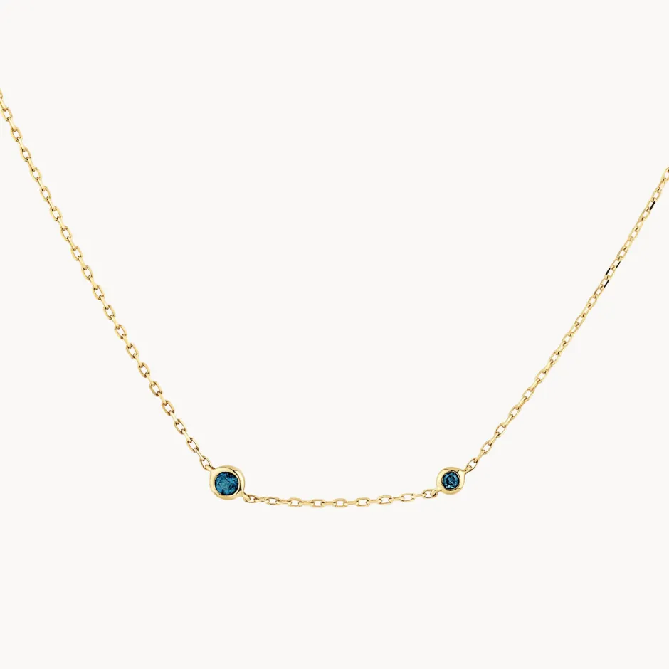 Outlet Blue Topaz Double Round Bezel Necklace in 10k Gold Natural Gemstones | Necklaces & Pendants