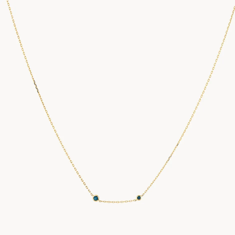 Outlet Blue Topaz Double Round Bezel Necklace in 10k Gold Natural Gemstones | Necklaces & Pendants