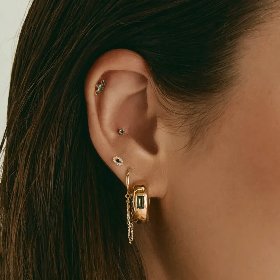 Hot Blue Topaz Helix Single Stud Earring in 10k Gold Natural Gemstones | 10k Gold