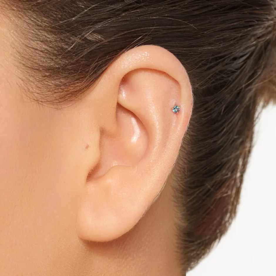 Hot Blue Topaz Helix Single Stud Earring in 10k Gold Natural Gemstones | 10k Gold