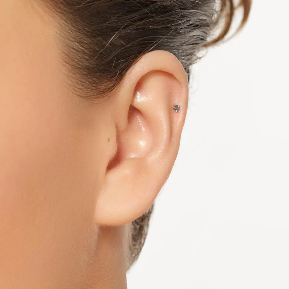 Hot Blue Topaz Helix Single Stud Earring in 10k Gold Natural Gemstones | 10k Gold
