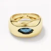 Outlet Blue Topaz Marquise Curve Pinky Ring in Gold Natural Gemstones | 18k Fine Gold Plated