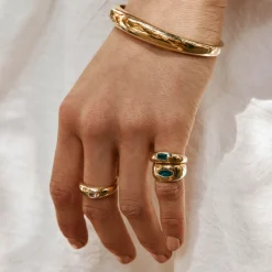 Outlet Blue Topaz Marquise Curve Pinky Ring in Gold Natural Gemstones | 18k Fine Gold Plated