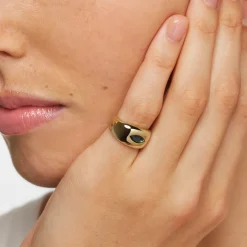 Outlet Blue Topaz Marquise Curve Pinky Ring in Gold Natural Gemstones | 18k Fine Gold Plated