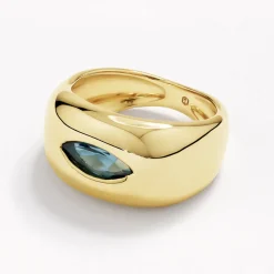 Outlet Blue Topaz Marquise Curve Pinky Ring in Gold Natural Gemstones | 18k Fine Gold Plated