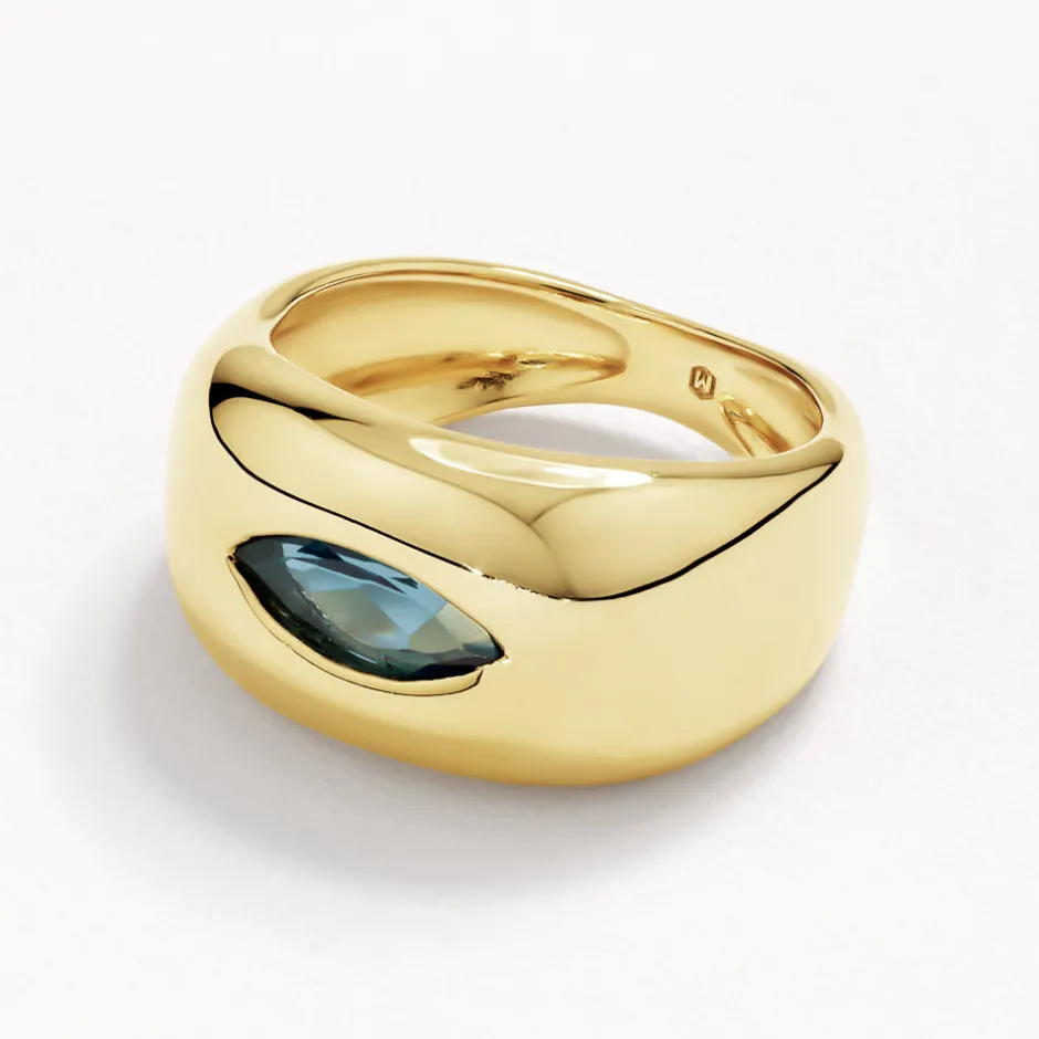 Outlet Blue Topaz Marquise Curve Pinky Ring in Gold Natural Gemstones | 18k Fine Gold Plated