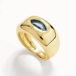 Outlet Blue Topaz Marquise Curve Pinky Ring in Gold Natural Gemstones | 18k Fine Gold Plated