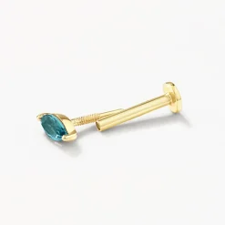 Best Blue Topaz Marquise Helix Single Stud Earring in 10k Gold Natural Gemstones | 10k Gold