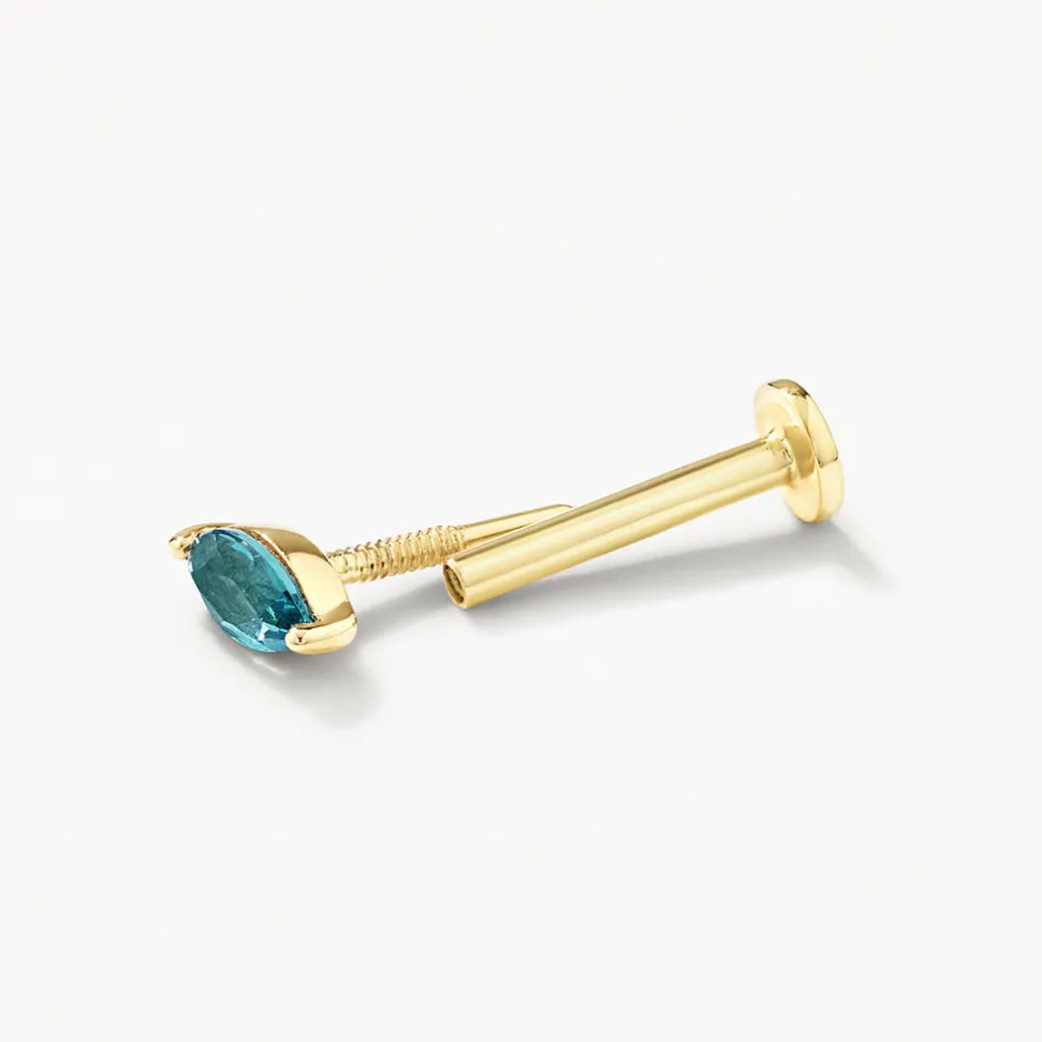 Best Blue Topaz Marquise Helix Single Stud Earring in 10k Gold Natural Gemstones | 10k Gold