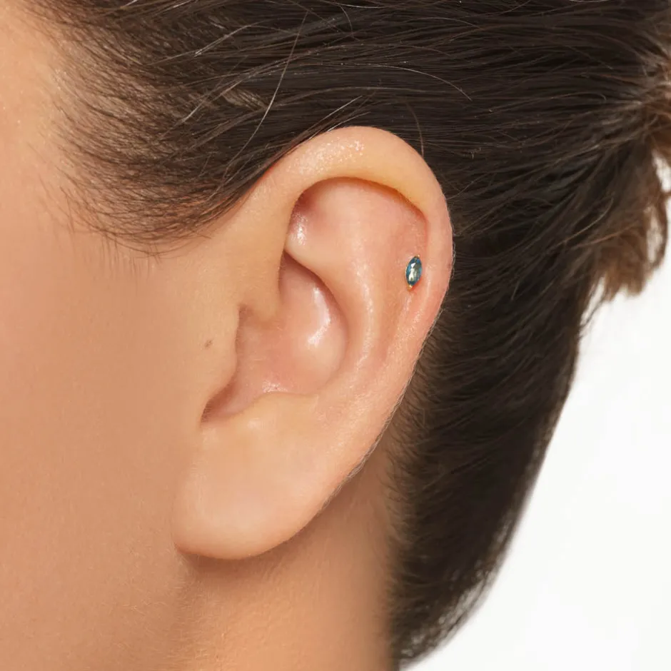 Best Blue Topaz Marquise Helix Single Stud Earring in 10k Gold Natural Gemstones | 10k Gold