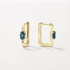 Sale Blue Topaz Paperclip Hoop Earrings in Gold Natural Gemstones | 18k Fine Gold Plated