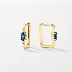 Sale Blue Topaz Paperclip Hoop Earrings in Gold Natural Gemstones | 18k Fine Gold Plated