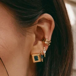 Sale Blue Topaz Paperclip Hoop Earrings in Gold Natural Gemstones | 18k Fine Gold Plated