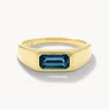 Outlet Blue Topaz Signet Pinky Ring in Gold Natural Gemstones | 18k Fine Gold Plated