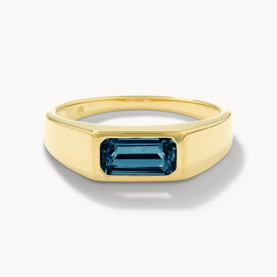 Outlet Blue Topaz Signet Pinky Ring in Gold Natural Gemstones | 18k Fine Gold Plated