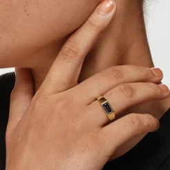 Outlet Blue Topaz Signet Pinky Ring in Gold Natural Gemstones | 18k Fine Gold Plated