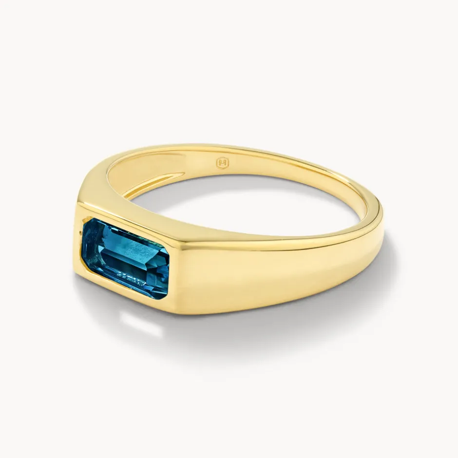 Outlet Blue Topaz Signet Pinky Ring in Gold Natural Gemstones | 18k Fine Gold Plated