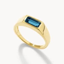 Outlet Blue Topaz Signet Pinky Ring in Gold Natural Gemstones | 18k Fine Gold Plated
