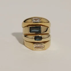 Outlet Blue Topaz Signet Pinky Ring in Gold Natural Gemstones | 18k Fine Gold Plated