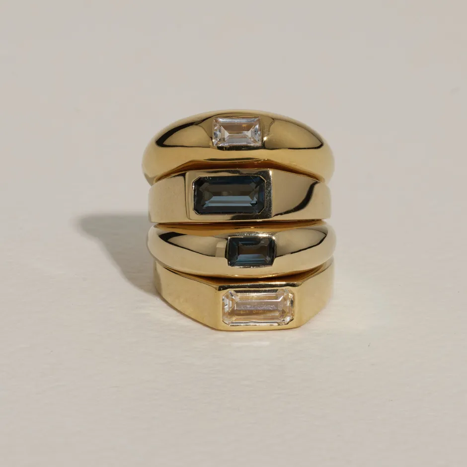 Outlet Blue Topaz Signet Pinky Ring in Gold Natural Gemstones | 18k Fine Gold Plated