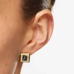 Discount Blue Topaz Square Statement Earrings in Gold Natural Gemstones | 18k Fine Gold Plated