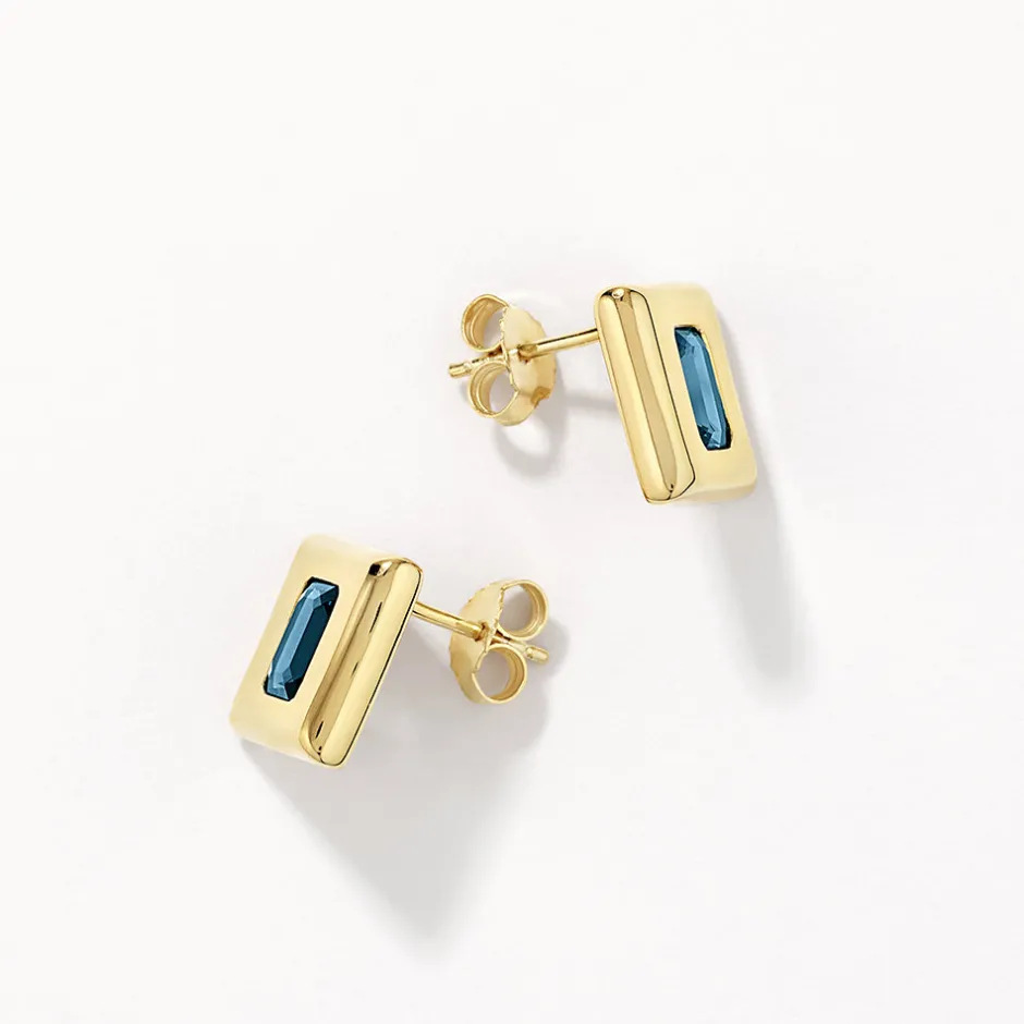 Discount Blue Topaz Square Statement Earrings in Gold Natural Gemstones | 18k Fine Gold Plated