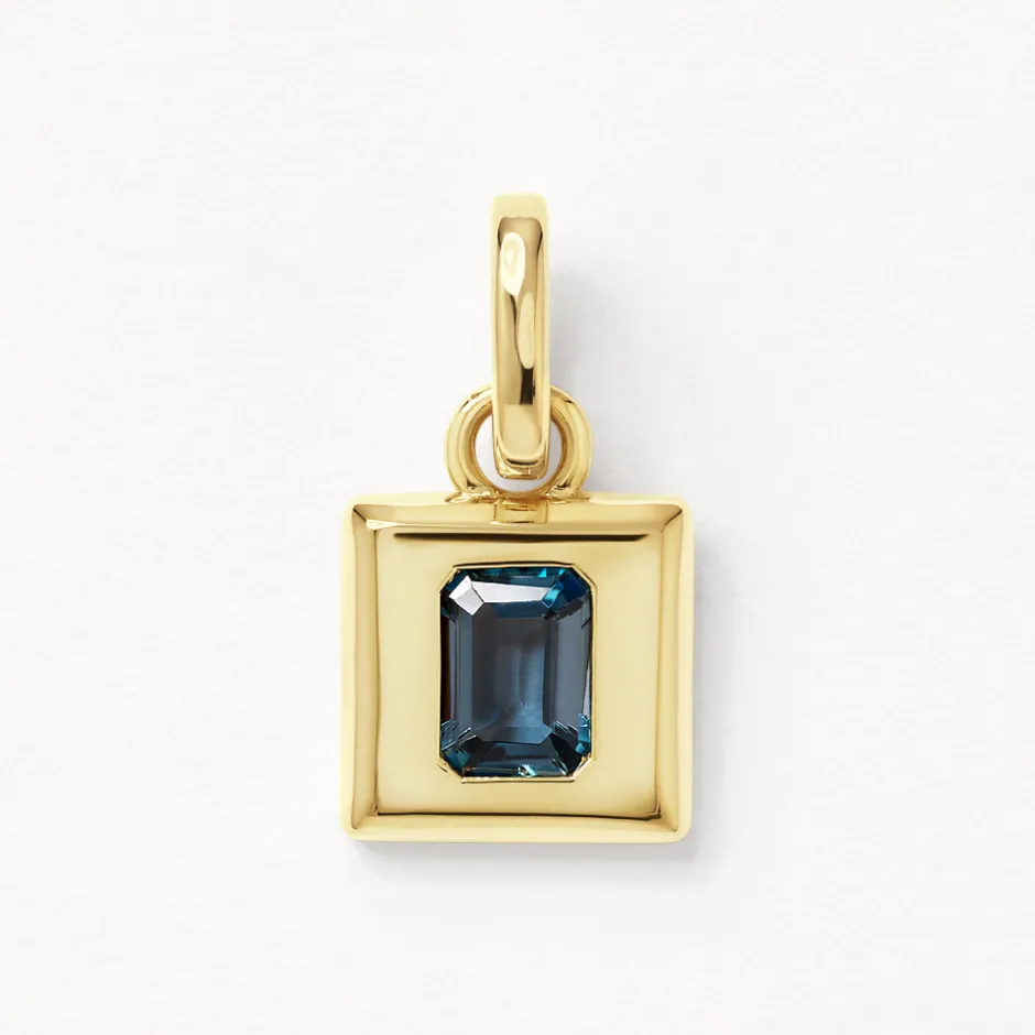 Outlet Blue Topaz Statement Square Pendant in Gold Natural Gemstones | 18k Fine Gold Plated